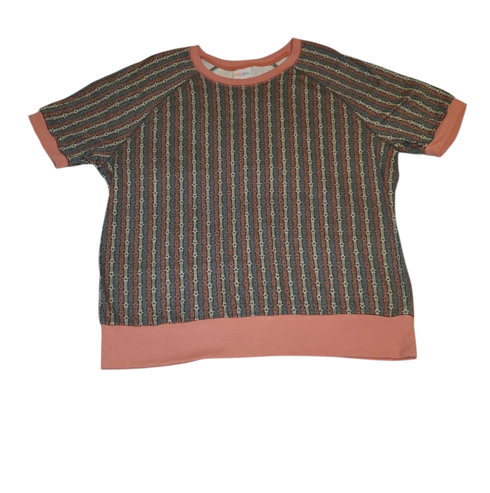 LLR LuLaRoe Star Patterned Short Sleeve Sweater w Pink Trim Plus Sz 2XL